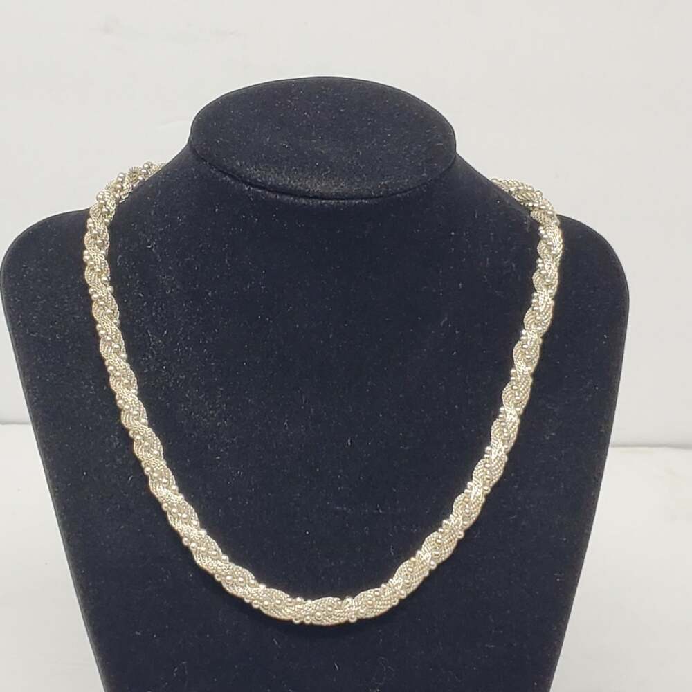 Vintage Silver tone Metal mesh twisted necklace 17" In length